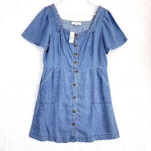 NEW LOFT Lyocell Linen Blend Coastal Cowgirl Cottage Button Pocket Mini Dress 12